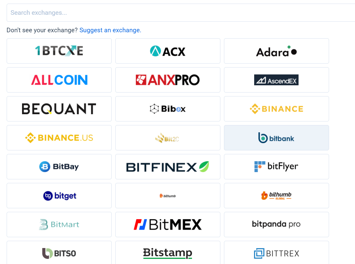 Screenshot of TaxBit's API Integrations