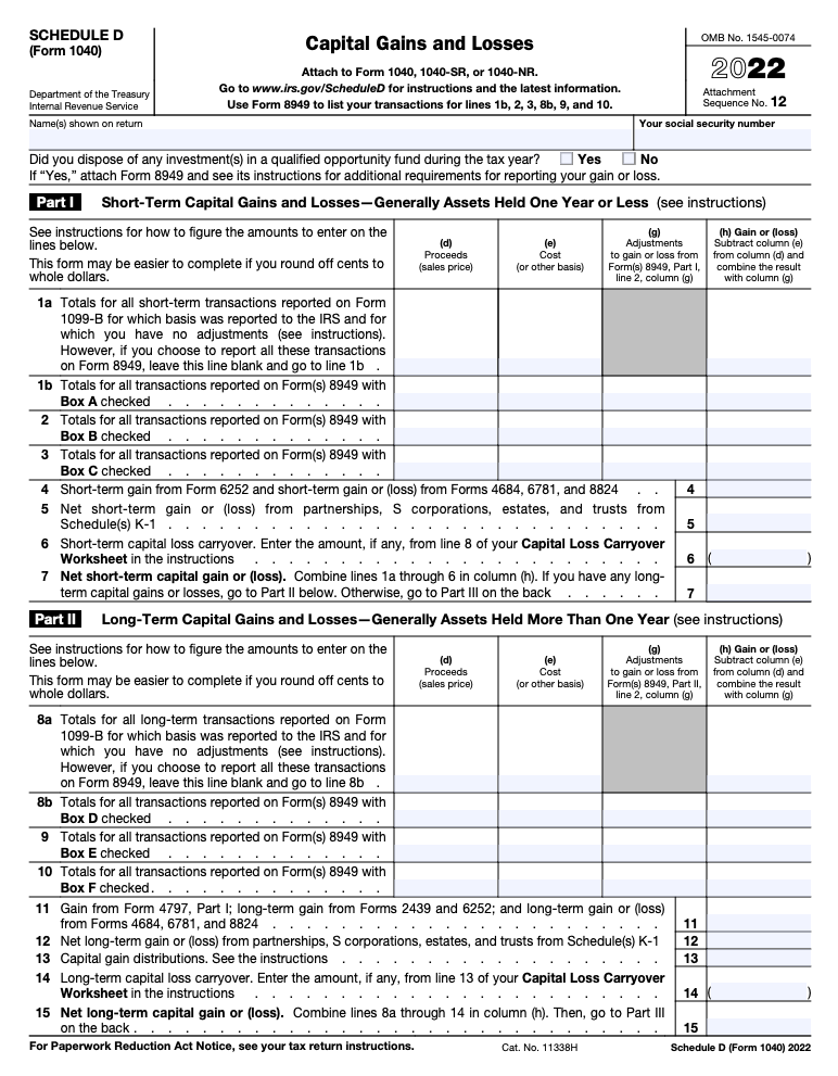 IRS Form Schedule D