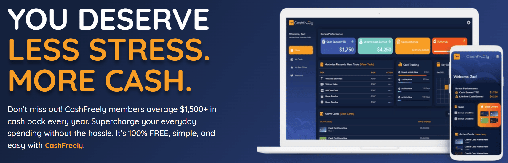 cash freely review: dashboard